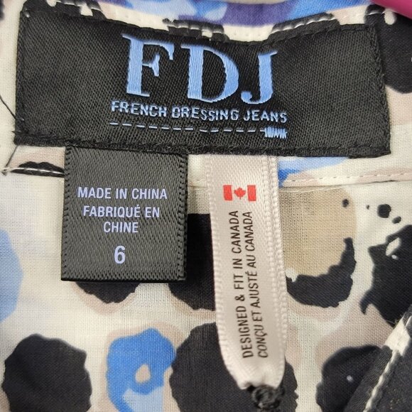 FDJ French Dressing Jeans Womens Button-Up Shirt Size 6 Blue Beige Abstract - Picture 6 of 16